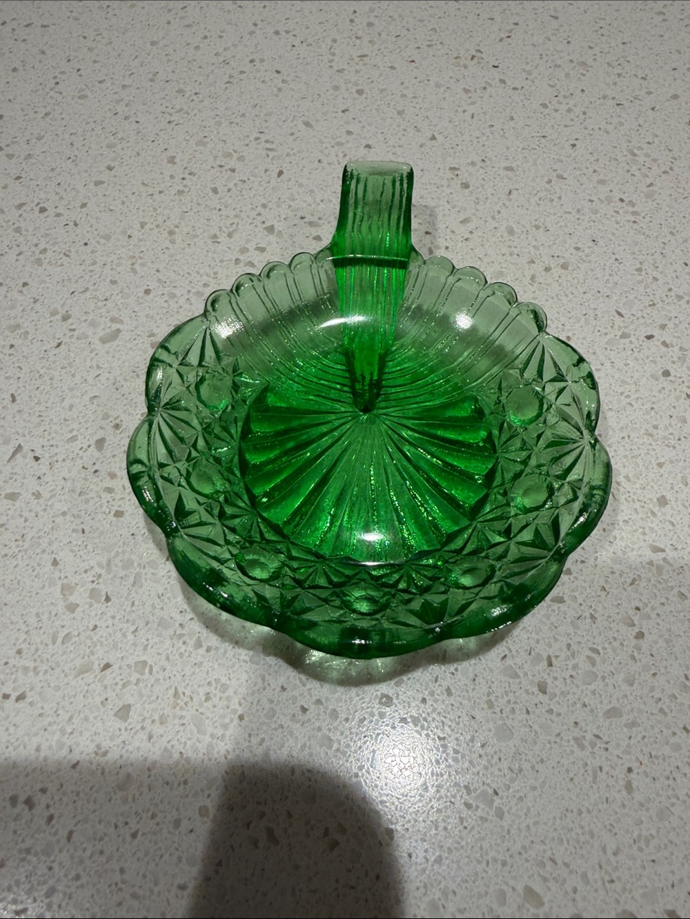 Vintage Imperial Glass Green Uranium, Decorative Bowl with Handle. Rare